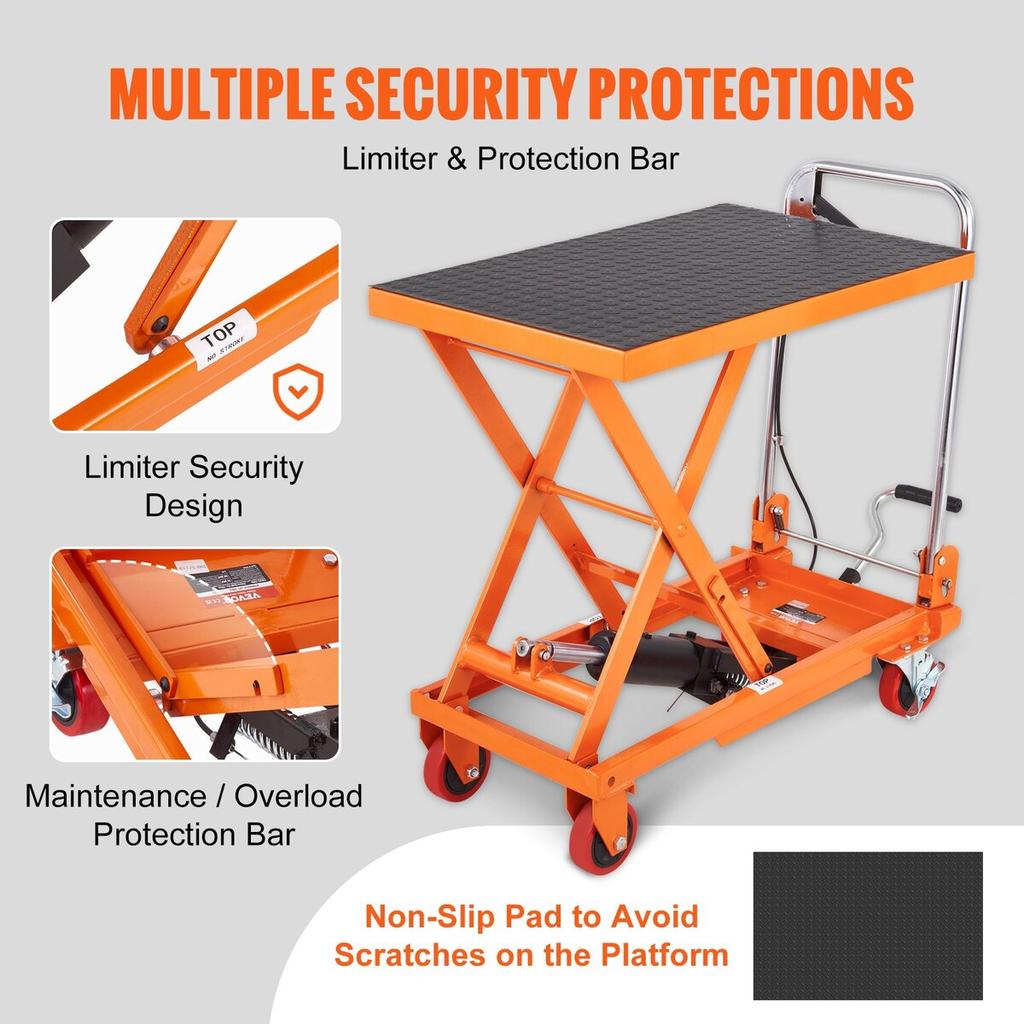 Hydraulic Lift Table Cart, 330lbs Capacity 28.5" Lifting Height, Manual Single Scissor Lift Table with 4 Wheels and Non-slip Pad, Hydraulic Scissor