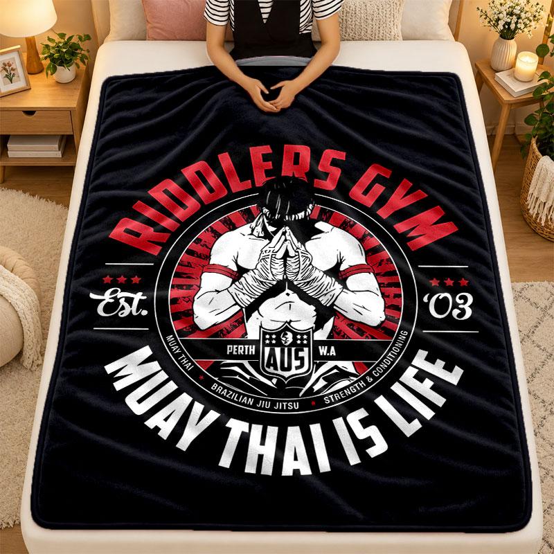 Flannel BlanketMuay Thai Gym Warm Soft Throw Blanket for Indoor Sofa Bed Living Room Use