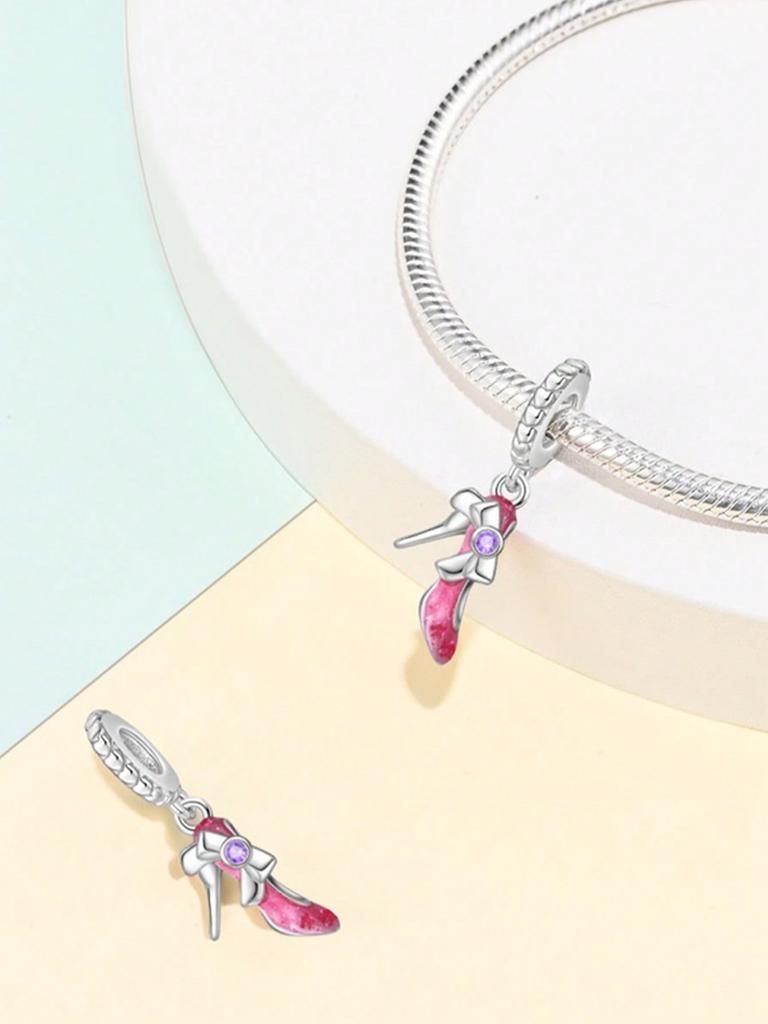 Charms Silber Rosa Schleife Herz Wecker Perlen Charm Kupferbeschichtet Passend für Charms Original Armband Zum Schmuck basteln DIY Charm