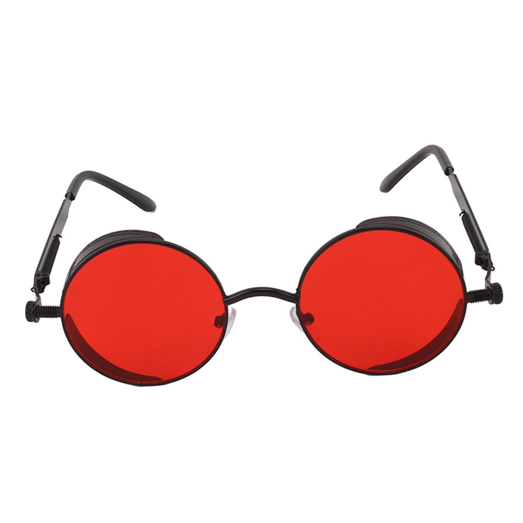 Round Sunglasses Metal Spring Feet UV Proof Stylish Cool Sunglasses for Men Women Party Beach Summer Black Frame Red