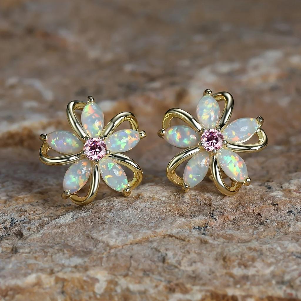 Charm Dainty Flower Stud Earrings for Women Piercing Cartilage Ear Ring Cute Zircon Gold Color Women's Aesthetic  Gift