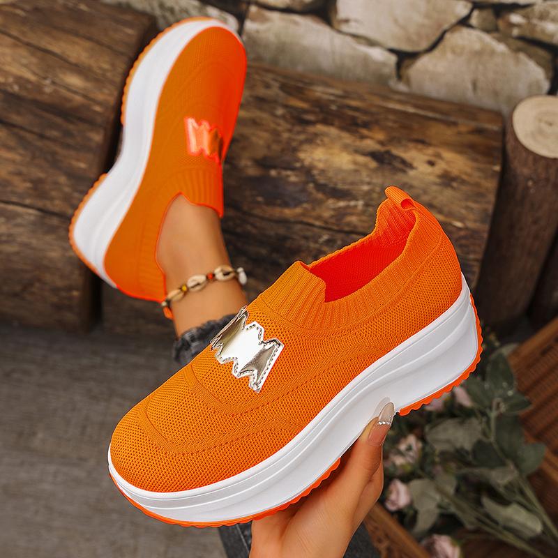 Fashion Breathable Knitted Platform Sneakers for Women Fashion Letter Decor Creepers Shoes Woman Thick Sole Slip On Walking Shoes 36-43