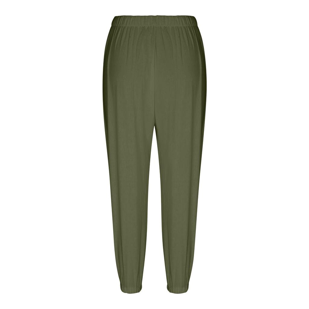 Women's Fashion Color Loose High Waist Button Pocket Cotton And Hemp Pants Nine Point Casual Pants