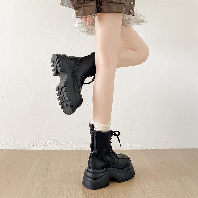 Bottes Martin à plateforme polyvalentes rétro marron pour fans de Queen, nouvelles bottines courtes rehaussantes automne 2025 pour femmes, style britannique