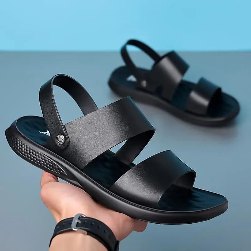 Novos sapatos da moda para homens, sandálias de couro genuíno de verão, sapatos casuais de couro da moda, sapatos de praia legais de rua