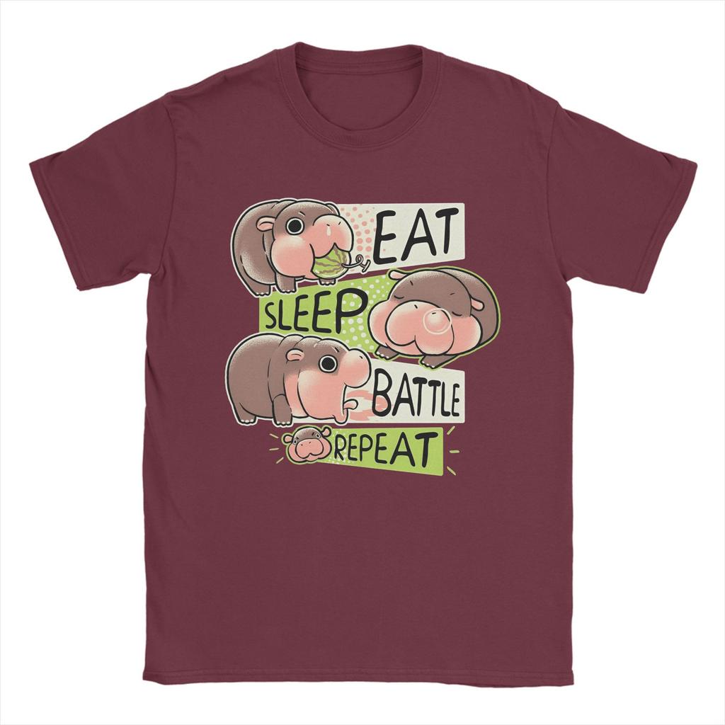 Eat Sleep Moo Deng T-Shirt Men Humor Cotton Tees Round Collar Short Sleeve T Shirt Graphic Printed Clothes