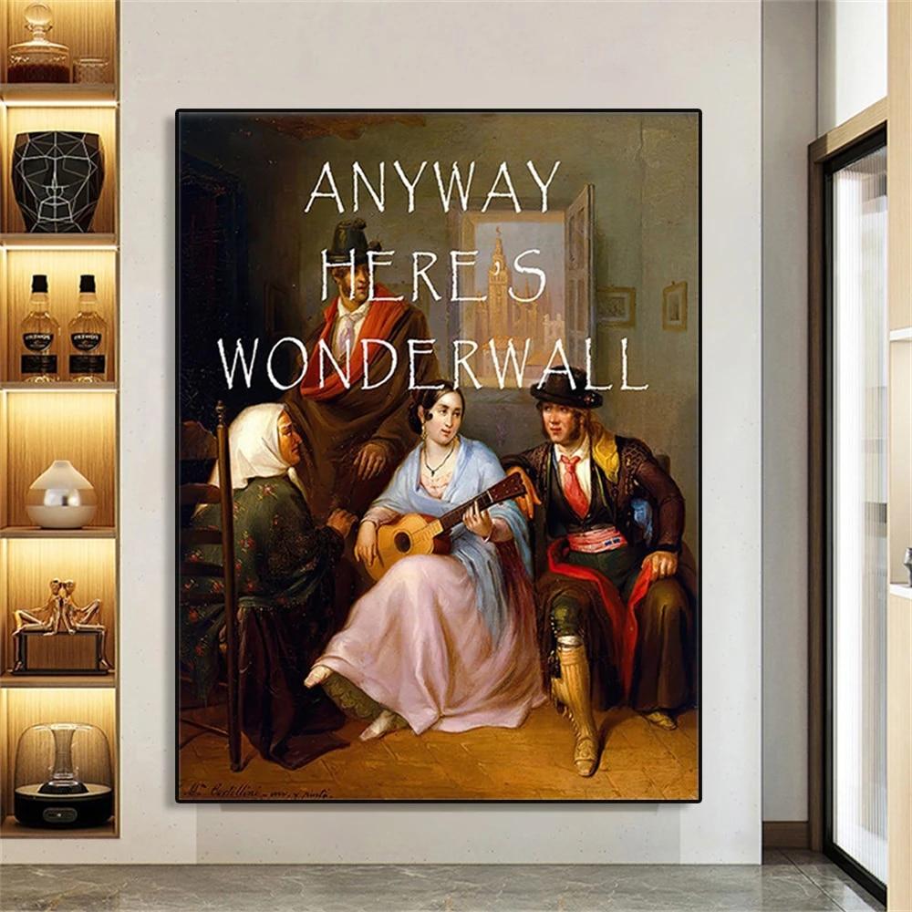 

Современный измененный художественный портрет, забавный постер Wonderwall, антикварная картина маслом, винтажный портрет, холст, картина, домашний декор для комнаты