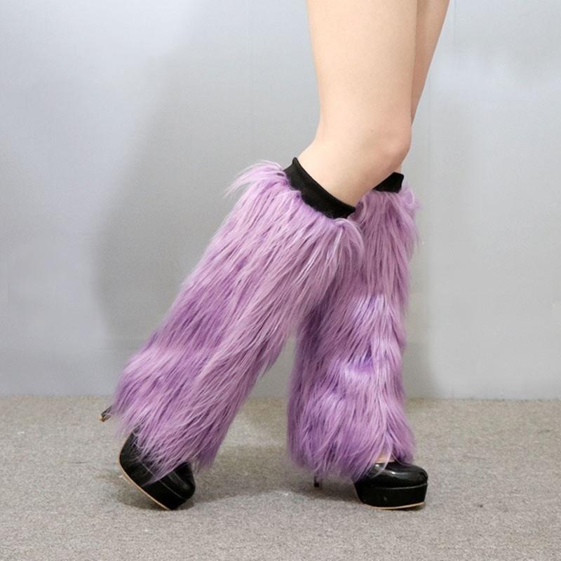 Plush Leg Warmers for Women Soft Furry Boot Toppers Ribbed Elastic Top Fuzzy Leg Covers Winter Accessory Party Costume