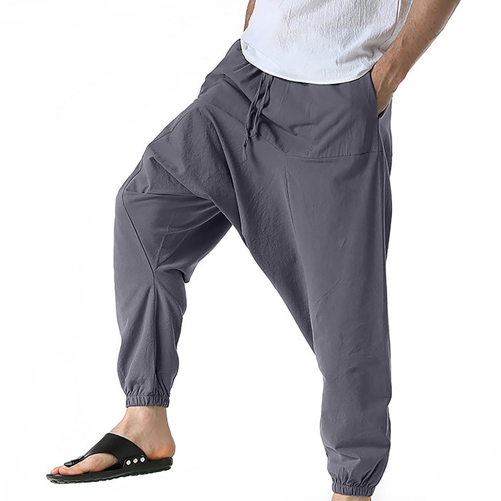 Men Spring HaremSummer Japanese Large Size Cotton Linen Casual Long Collar Pants