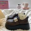 Big Head Velcro Small Leather Shoes Women's 2025 Autumn New Retro British Style Thick Sole Heightening Versatile Loafer Single Shoes