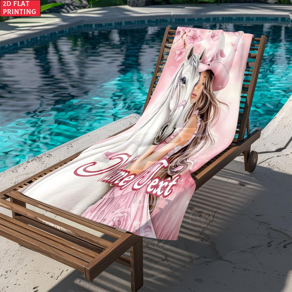 Individuelles Mädchen Pferde Strandtuch Rosa Floral Cowgirl Design Personalisierter Name Schnelltrocknend Sandfrei Großes Badetuch Zum Schwimmen