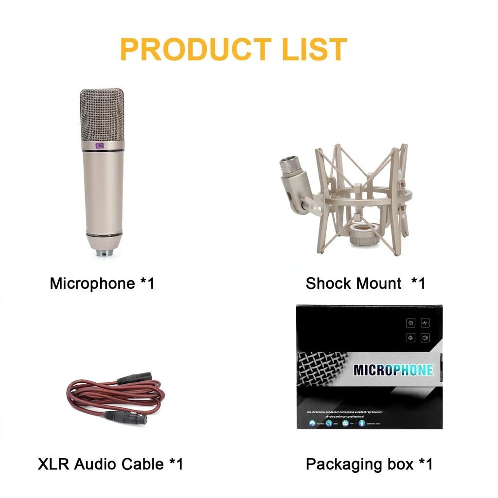 U87 AI XLR Kondenzátorový Mikrofon Profesionální Kardioidní Studio Mikrofon pro Nahrávání Podcasting Voice Over Streamování Domácí Studio