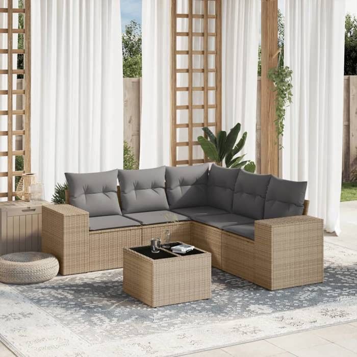 VidaXL Salon de Jardin avec Coussins 6 pcs, Canapés de Terrasse, Ensemble de Meubles de Patio, Mobilier d'Extérieur, Beige 3222558