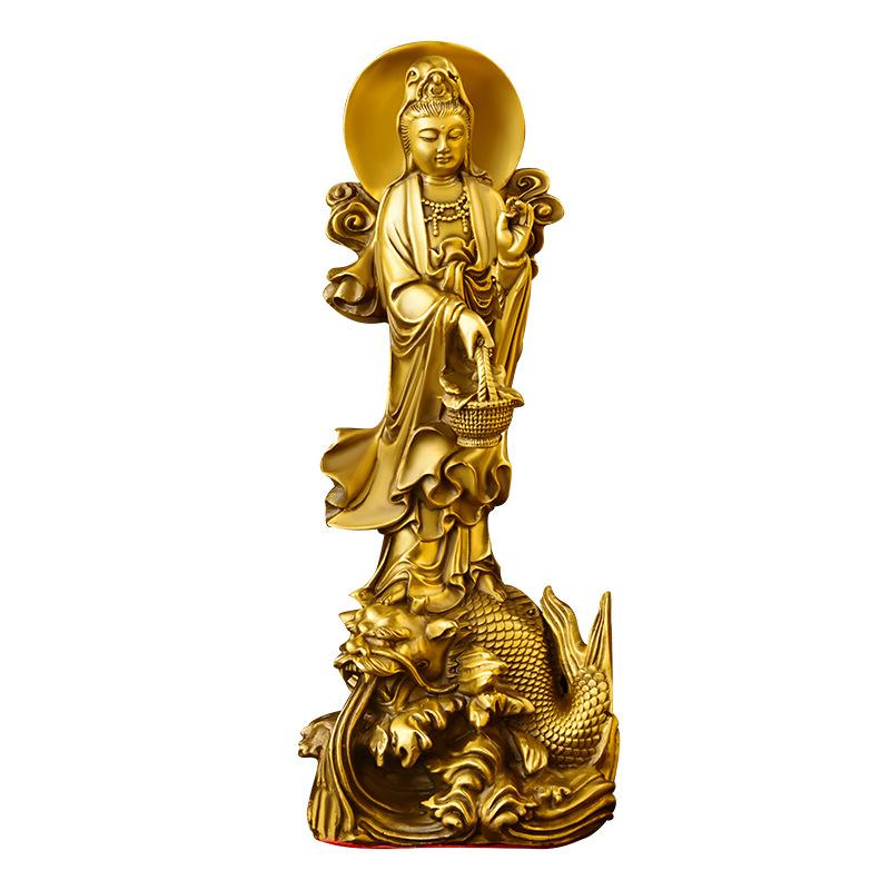 Dragon Guardian Standing Guanyin Bodhisattva Bronze Home Living Room Office Desktop Buddha Statue C
