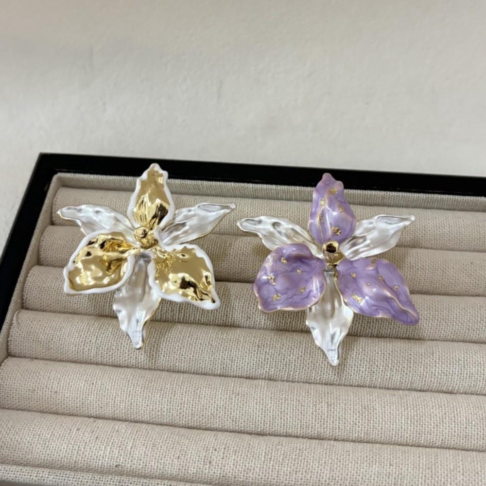 1 pair Zinc Zinc Alloy Golden and Silver Earrings Luxury Metal Flower Ear Studs Enamel Iris Earrings  Holiday