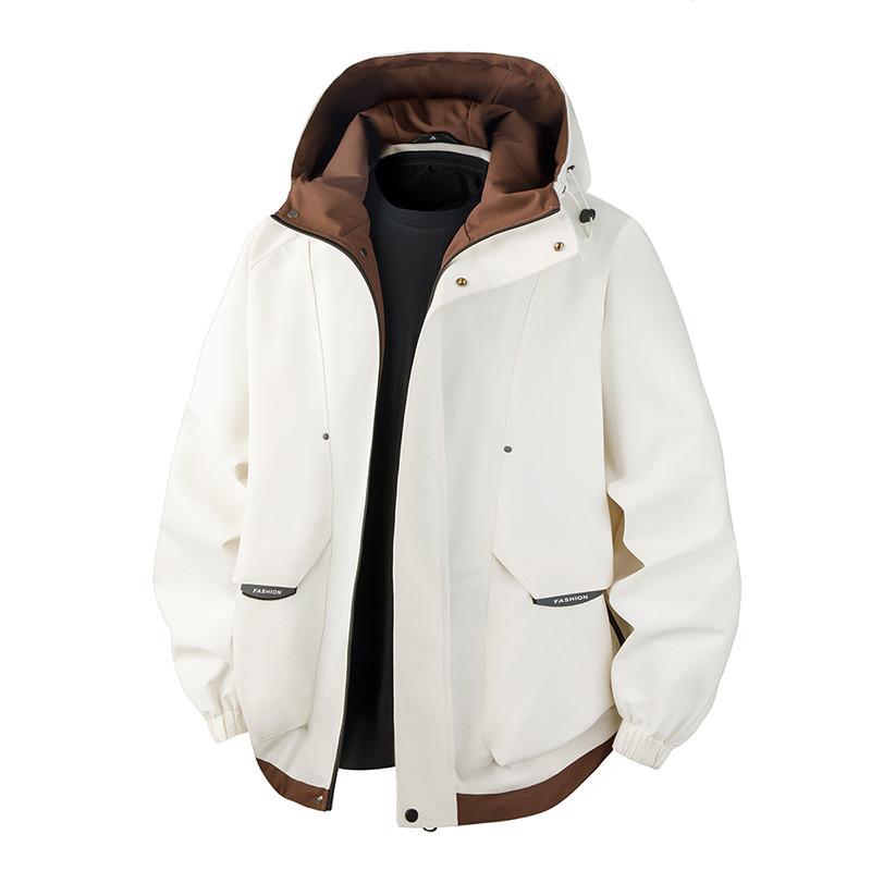 

New Outdoor Jacket for Men and Women In Spring and Autumn, Versatile Youth Hooded Color-blocking Jacket Jacket S белый