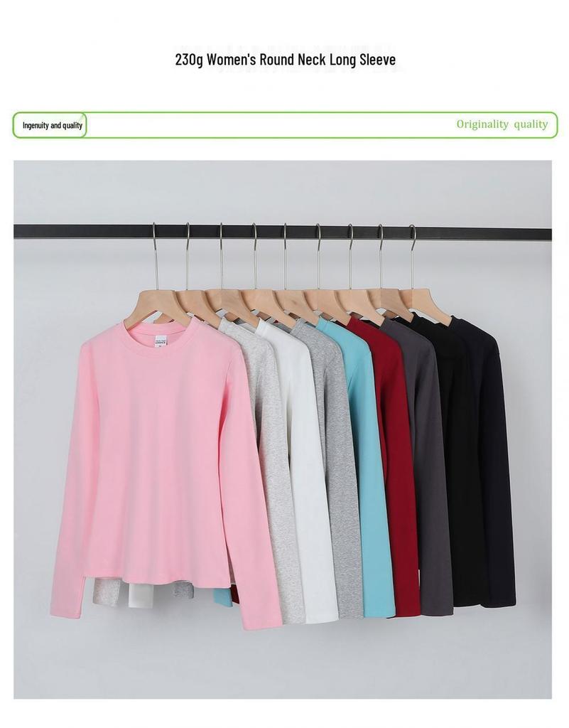 230g Women's Slim-Fit Long Sleeve Round Neck T-Shirt - Trendy, Versatile Casual Base Layer