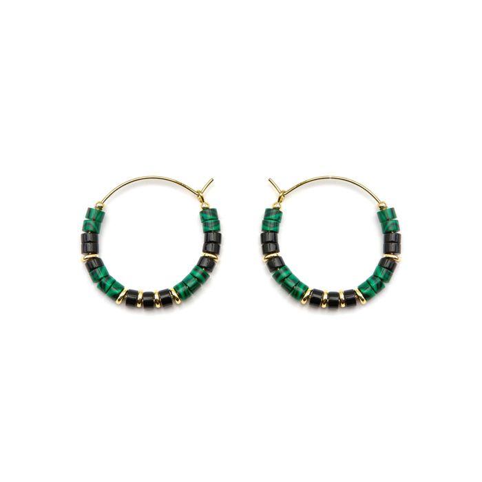 Boucles d'oreilles en argent 925 et malachite finition or 18 carats - Ilmina