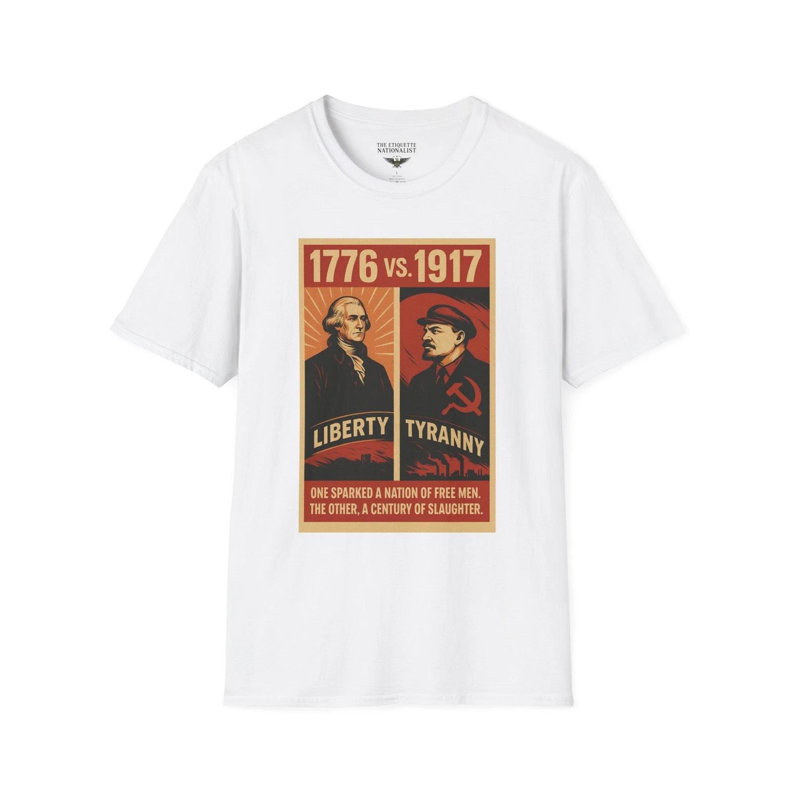 Футболка 1776 vs 1917, Графика «Свобода против Коммунизма», Политическая футболка отцов-основателей 3XL
