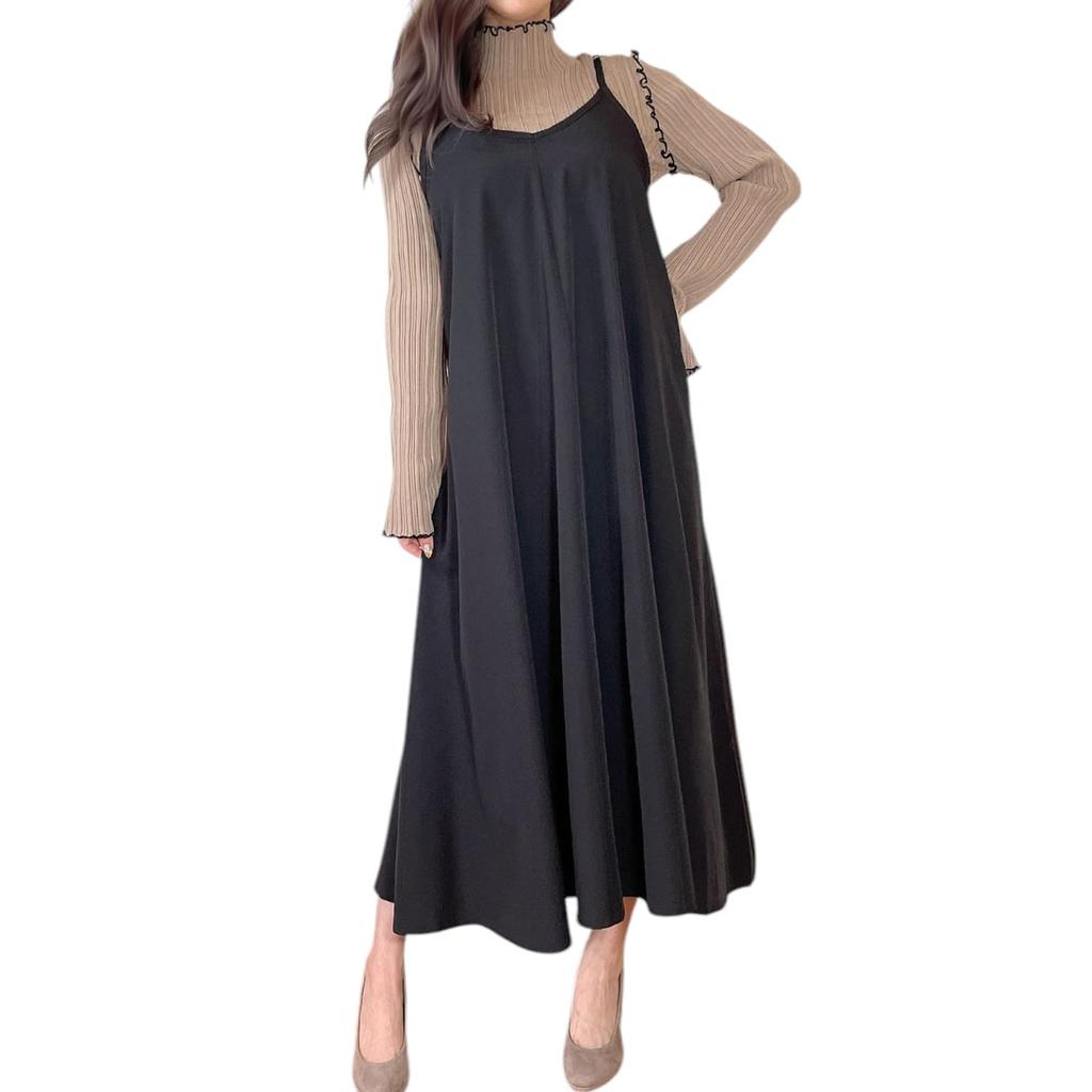 Von Vaag Camisole Long Adjustable Shoulder Maternity Dress Women's Dress, A-Line, Flared, Length, Straps, (Size 01.M, Black)