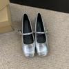 Small inner height increase silver Mary Jane shoes women's spring 2025 new French round head light mouth single shoes