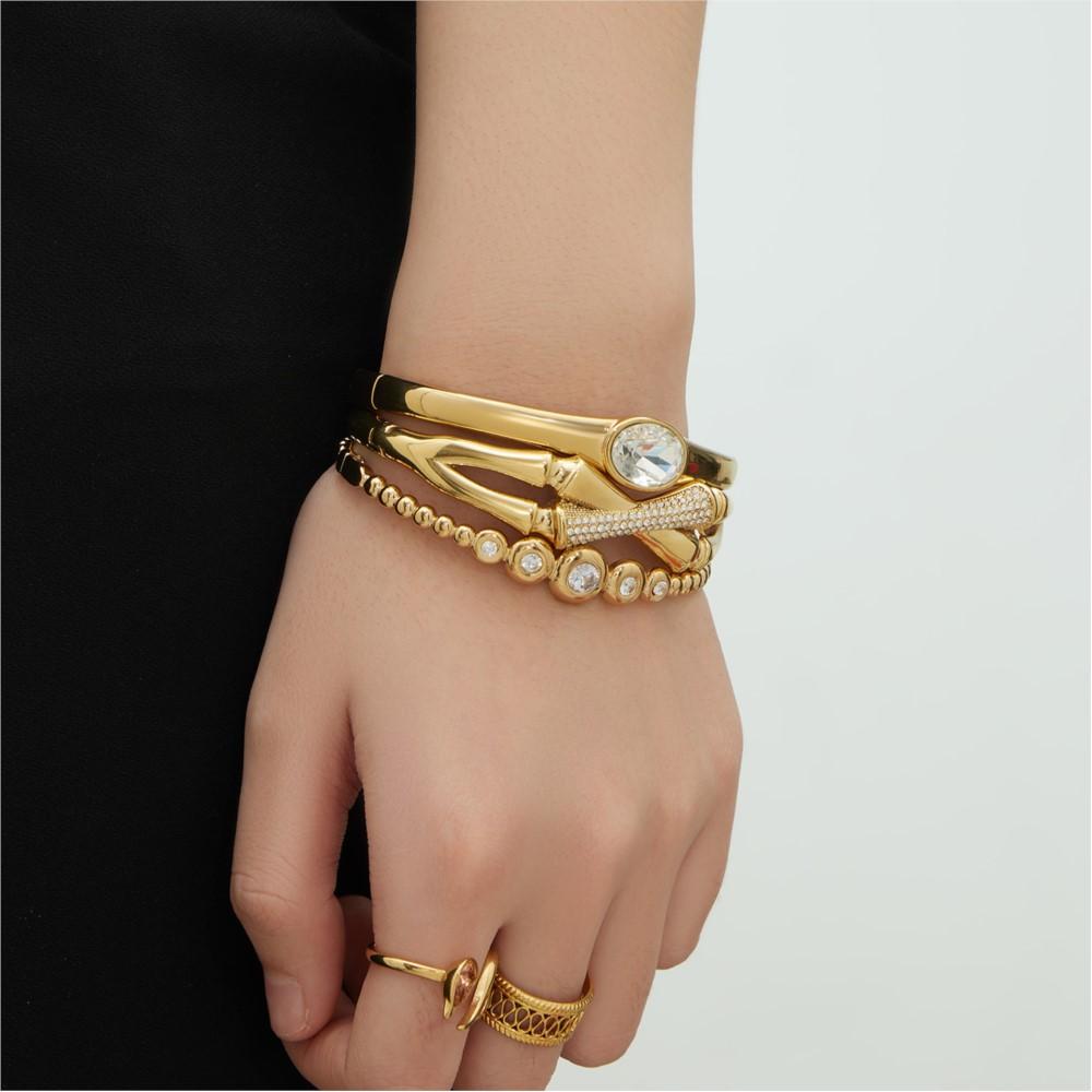 Schnallenarmbänder Armreifen Aus Edelstahl 18k Vergoldet Armband Armreif Glänzender Zirkon Öffnungsbare Armbänder Armreifen für Damen