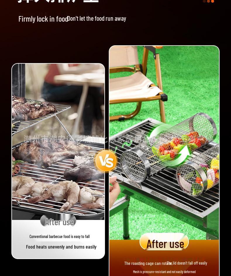 Stainless Steel Rolling BBQ Basket - Outdoor BBQ Tool