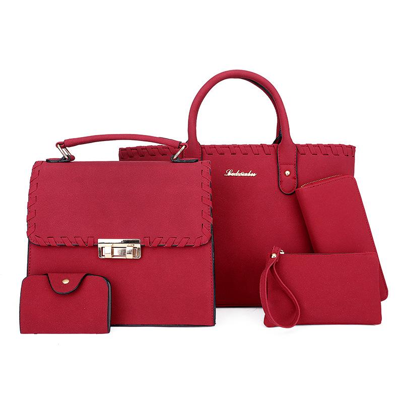 

Новая плечевая сумка класса люкс контрастного цвета, плетеная сумка-ведро большой вместимости, однотонная сумка с замком, сумка через плечо, набор из пяти предметов красный