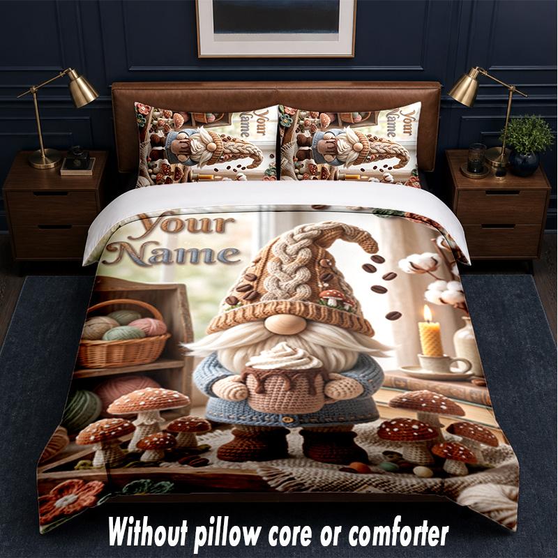 Gnome Theme Custom Text Or Name 3Pcs Bedding Set,1 Flat Sheet & 2 Pillowcases Personalized Home Bedding