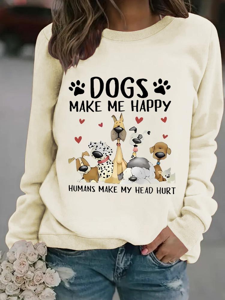American European Cross Border Casual Women Dog Print Pullover Round Neck Long Sleeve Autumn Winter