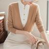 Womens Blue Fake Two Piece Sweater Year Autumn Elegant Knit Top Stand Collar Shirt