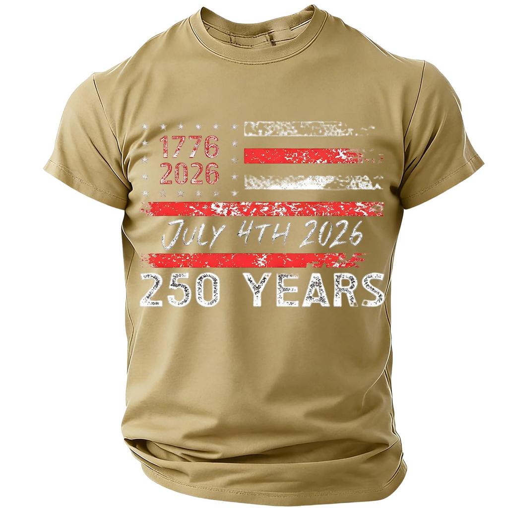 Men’s Casual Lightweight Short Sleeve Crew Neck T-Shirt with Printed Letter Graphic 1776 2026 July 4th 2026 250 Years Design Comfortable Fit