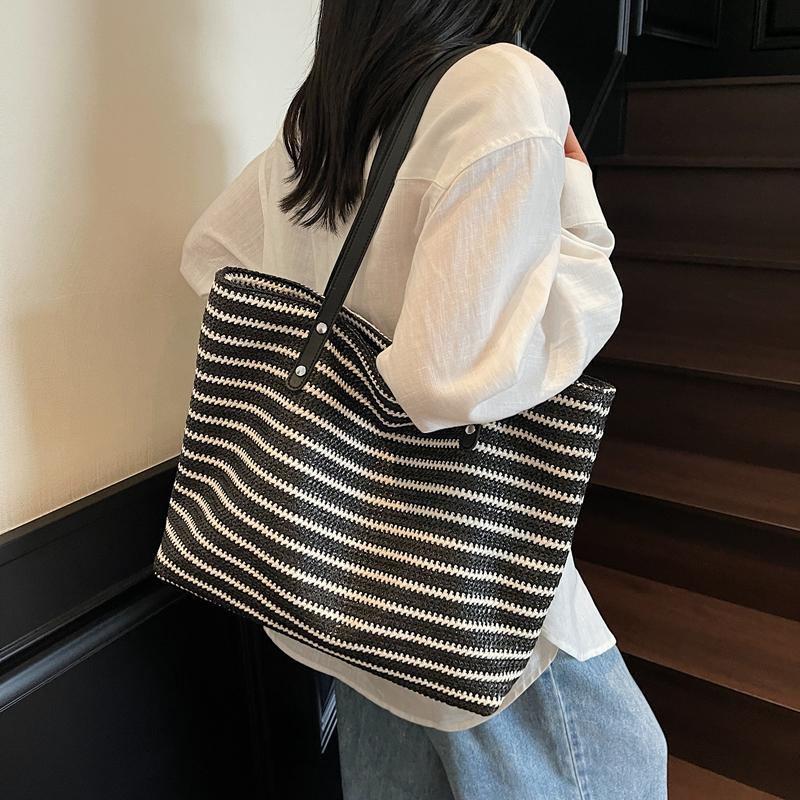 Regenbogen Stroh Gewebte Handtasche Damen Gewebte Schulter Unterarmtasche