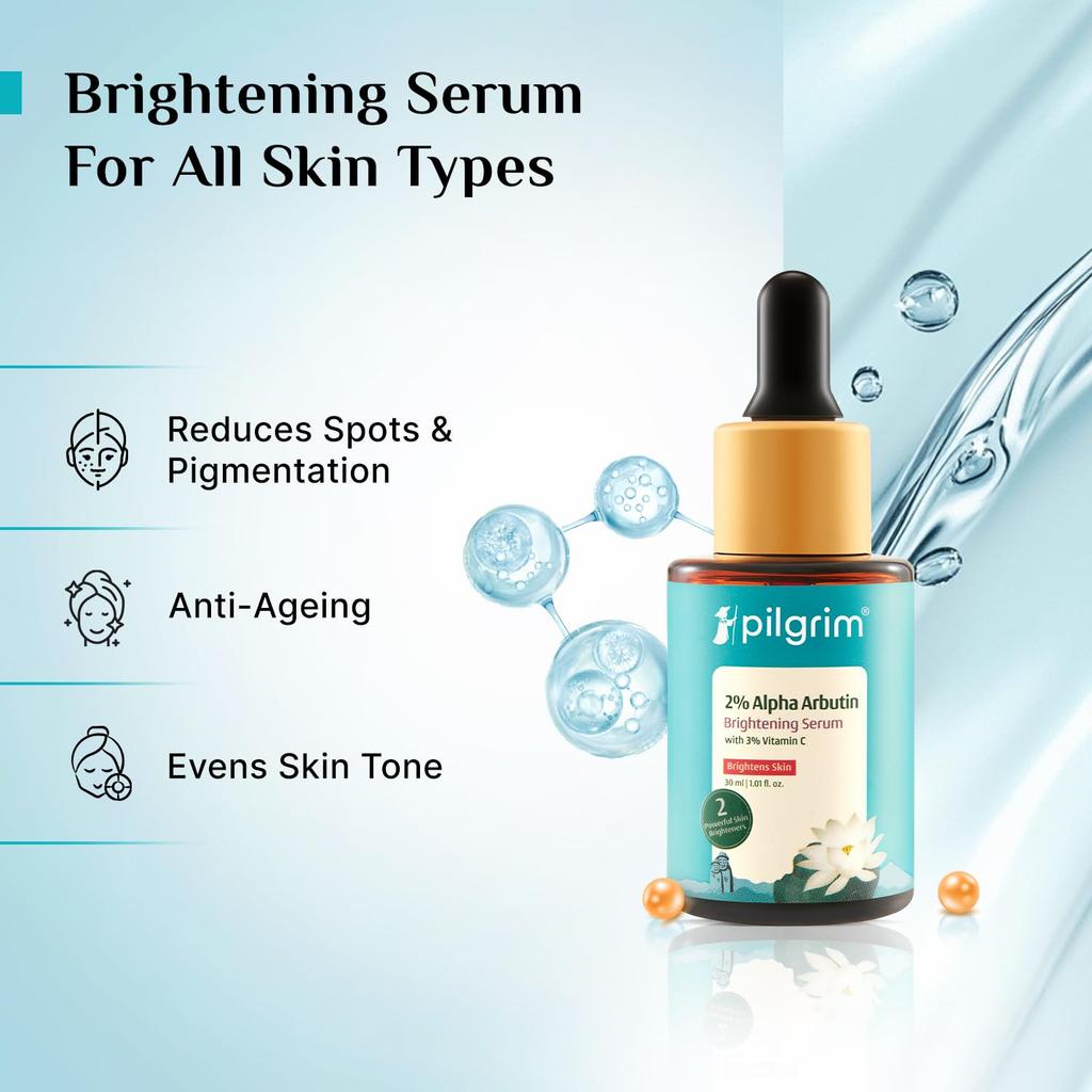 Pilgrim 2% Alpha Arbutin 3% Vitamin C Brightening Face Serum For Radiant Glow All Skin Types Pack Of 2 30 ml