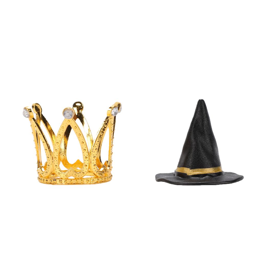 12 Set Witch Hat and Crown Cake Toppers Mini Wizard Hats Cupcake Decorations for Birthday Party Supplies Gold