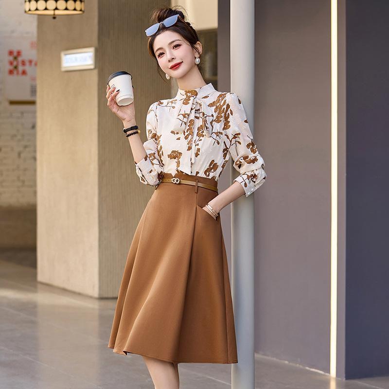 

Платье женское весеннее новое с принтом на воротнике-ленте, с отделкой, двухслойное, для официальных мероприятий, профессиональная юбка 2XL слюда