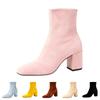 Women's Fashionable Vintage Chunky-Heel Square-Toe Multicolor Suede Fashion Boots