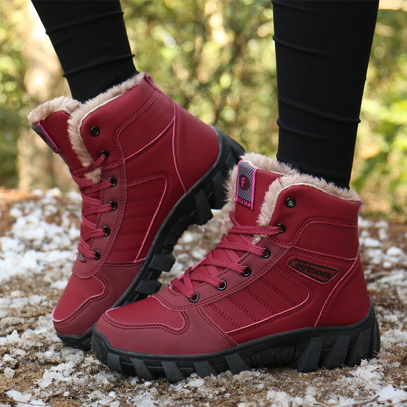 

Зимние мужские и женские уличные снежные теплые бархатные утолщенные удобные снежные хлопковые ботинки 46 красный