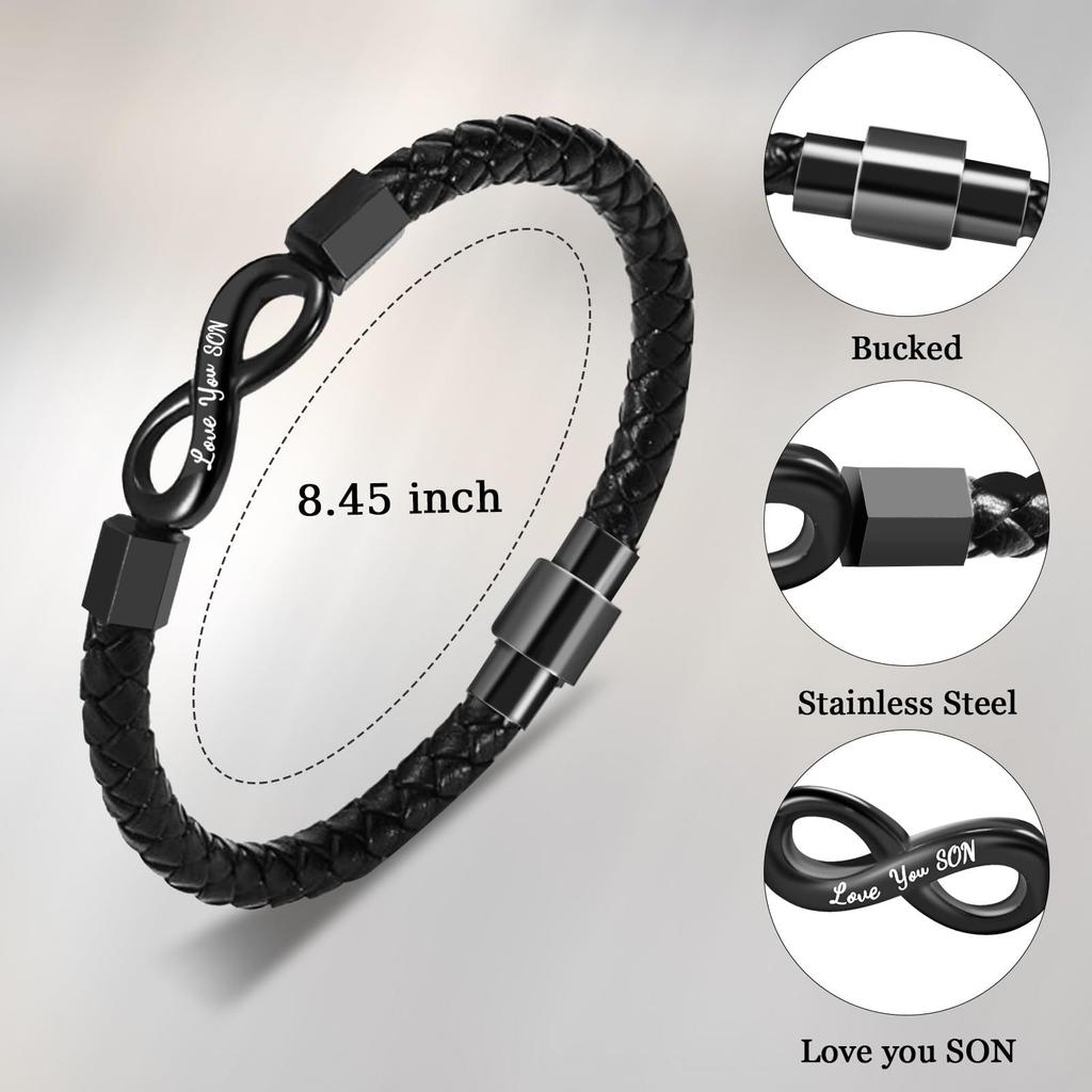 To My Man Personalized Dual Name Infinity Leather Bracelet, Custom Name Stainless Steel Braided Bracelet for Birthday Valentine