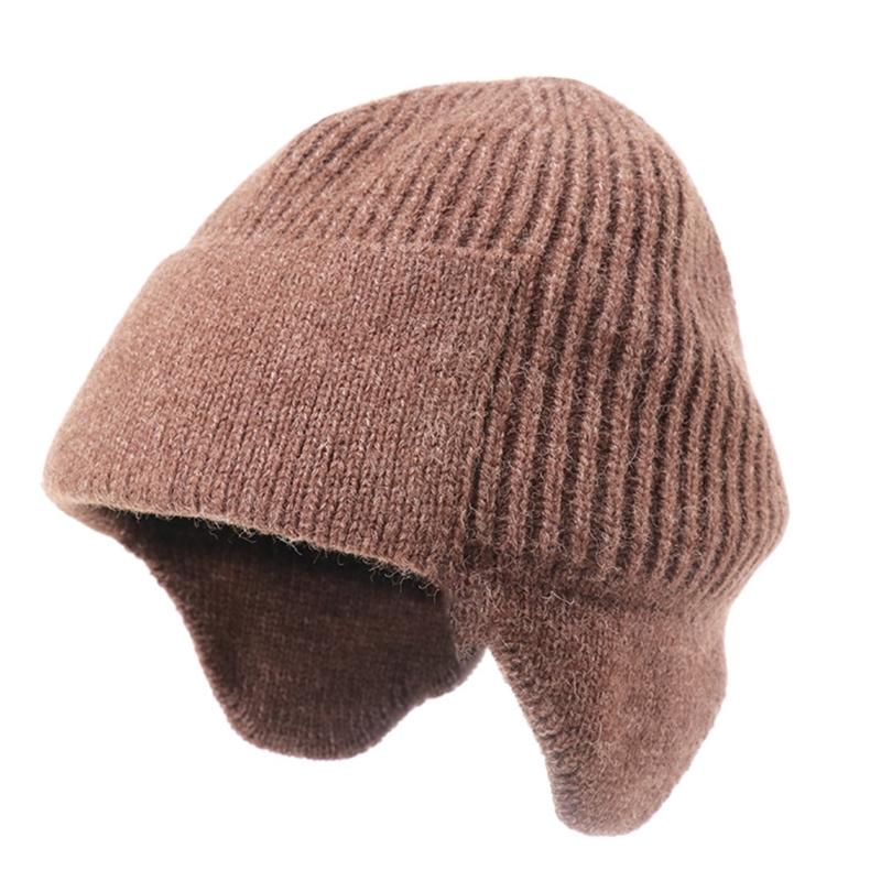 Knit Brimless With Solid Color Earflaps Design Soft Acrylic Winter Pullover Hat For Unisex Adults Teens Daily Cycling Wear