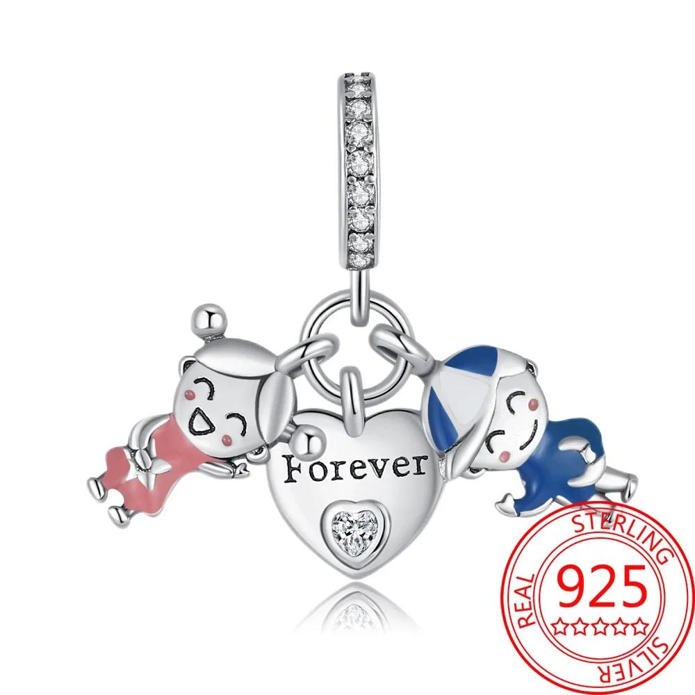 925 Silver Romantic Love Story Charm Pendant for DIY Bracelet Couple Engagement Jewelry Gifts for Her