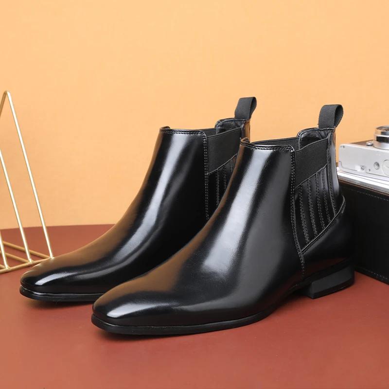 Men'S Classic Retro Chelsea Boots Men Fashion British Style Short Ankle Boot Mens Casual High-Top Leather Boots
