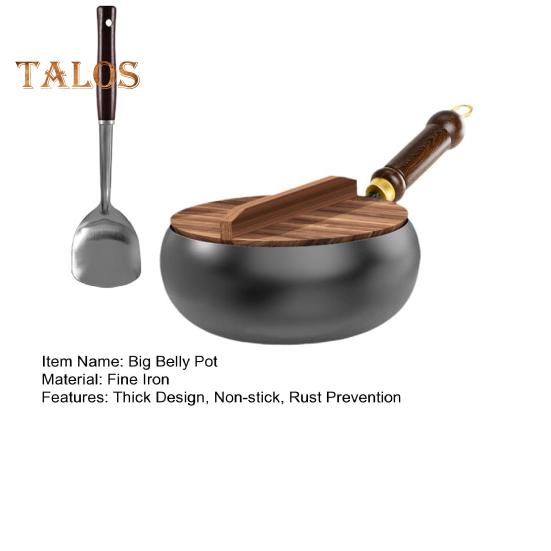 24 cm Wokpan i støpejern med lokk og stekespade - Uten belegg, Non-stick-teknologi, Ideell for tradisjonell kinesisk matlaging