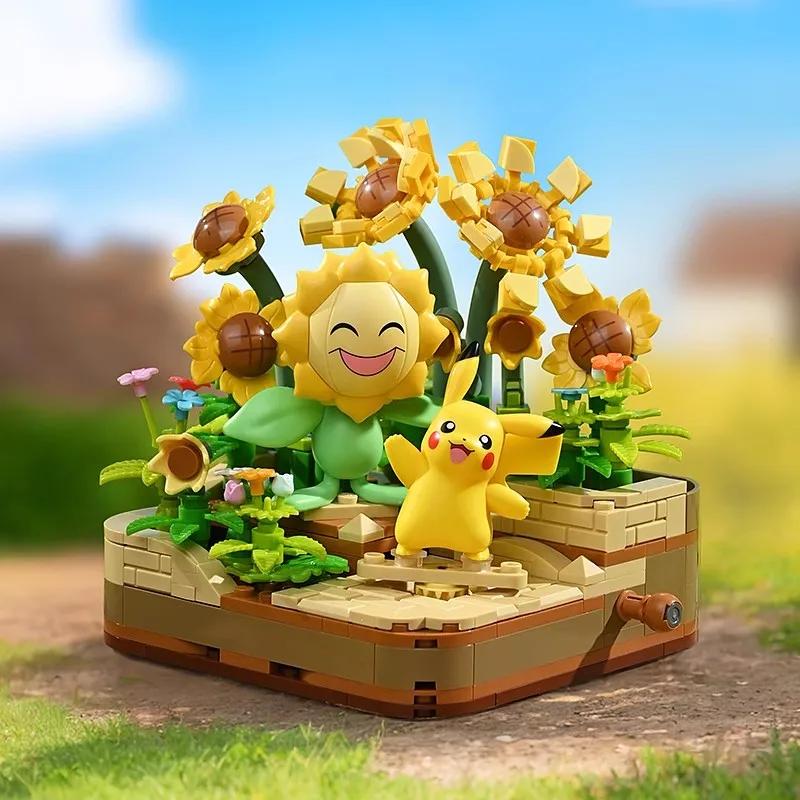 Klocki Pokemon Sprigatito Fuecoco Eevee Quaxly Rośliny Doniczkowe Model do Złożenia Mini Cegiełki Figurki Zabawki dla Dzieci