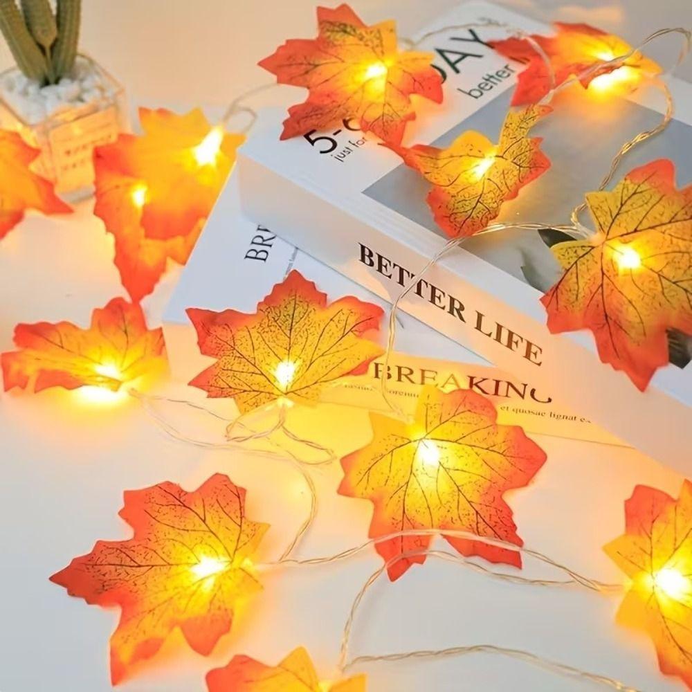 Artificial Maple Leaf LED String Lights Red Leaf Design Fall String Lights Decor Halloween Decor