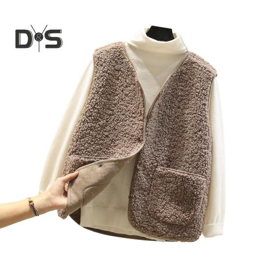 

Женский осенне-зимний жилет, однотонный жилет без рукавов из искусственной овечьей шерсти, короткий плюшевый жилет, верхняя одежда, уличная одежда S хаки