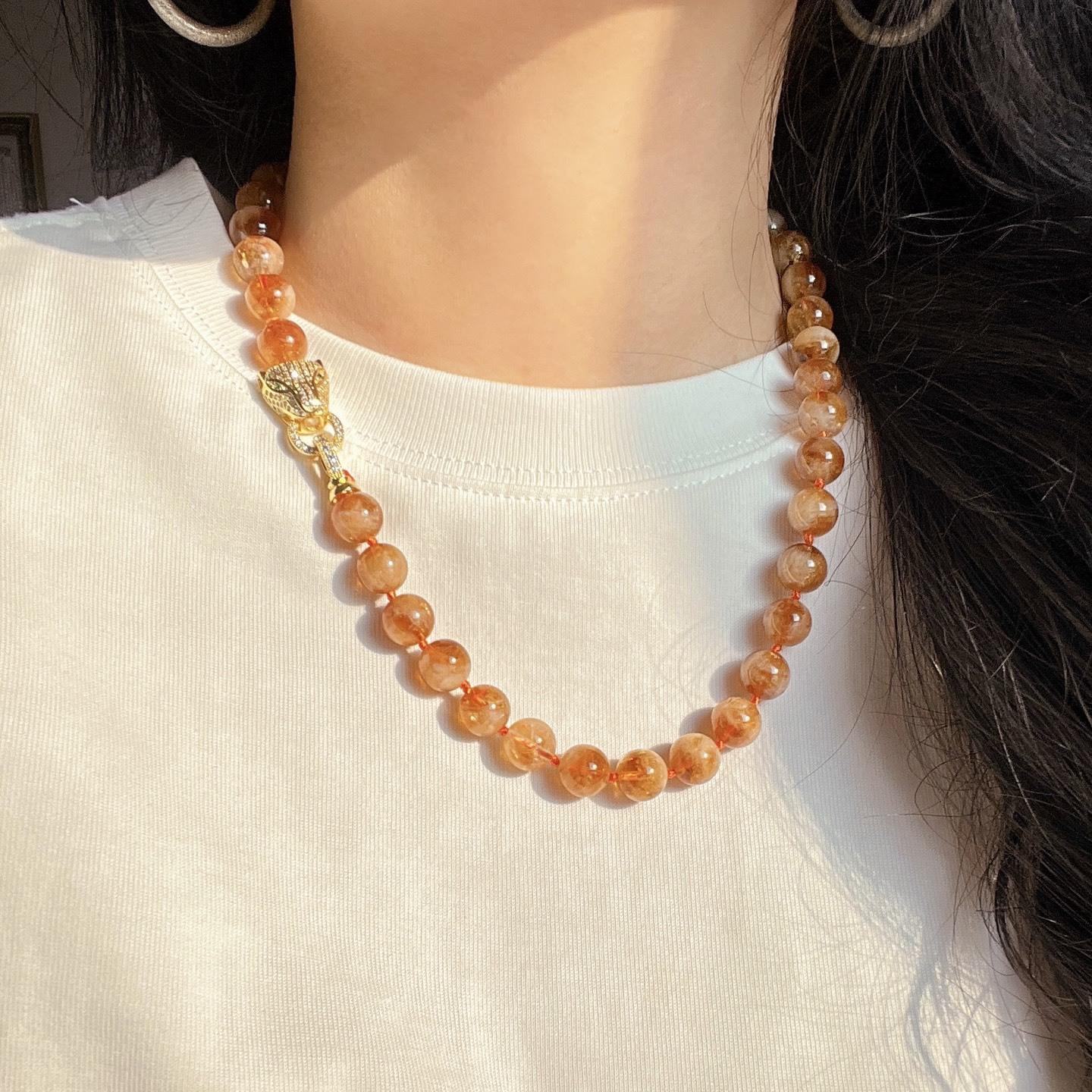 10Mm Caramel Honey Milk Cover Natural Citrine Citrine Crystal Design Necklace Clavicle Chain Sweater Chain