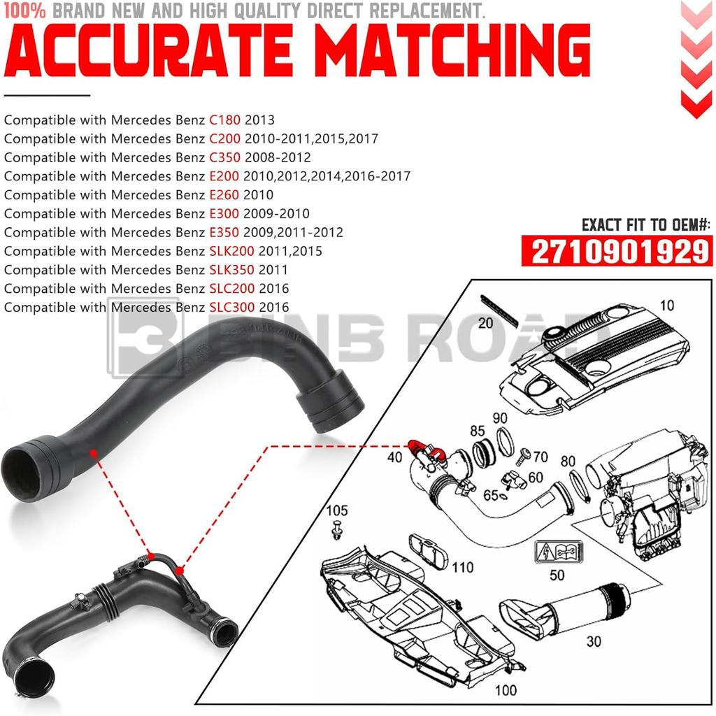Turbo Intake Pipe Repair Mini Hose 2710901929 2710901629 Compatible with Mercedes Benz C180 C200 E200 E350 SLK200 M271 W204 W212 W172