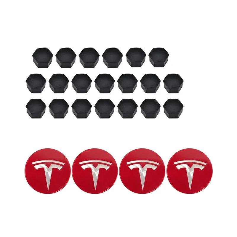 4/25/29pcs 56mm Car Wheel Center Hub Decorative Caps for Tesla Model 3 Y X S Badge Wheel Lug Nut Protective Cover