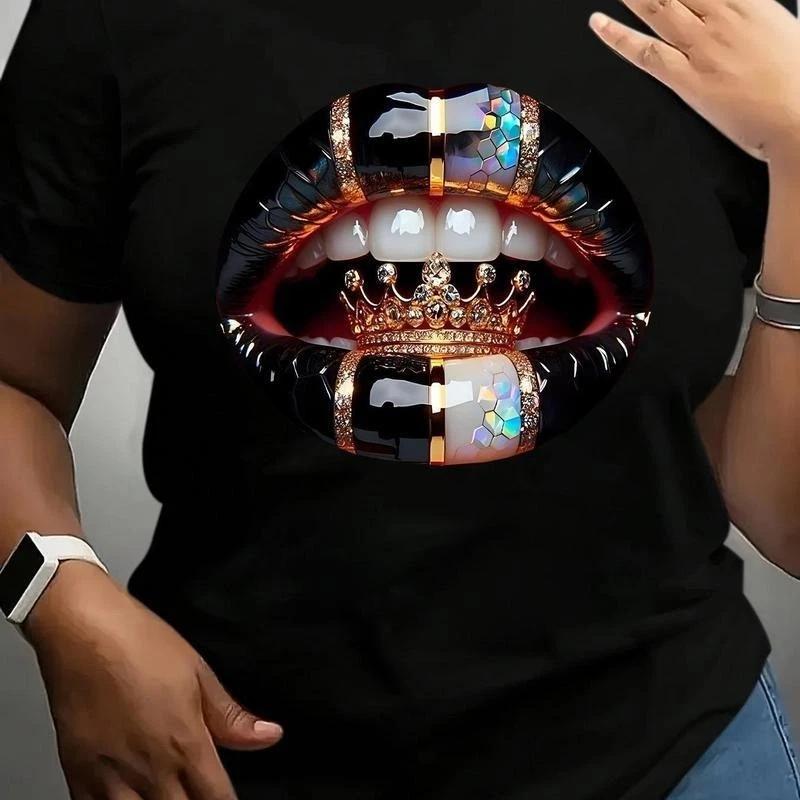 Plus Size Lip Graphic Shirts, Women S T-Shirts Top Womenswear Summer Street XL